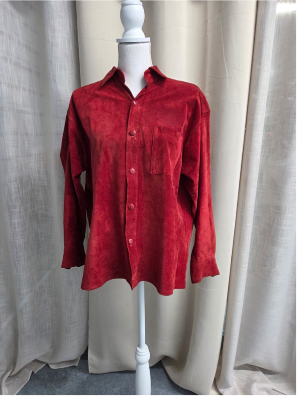 Vintage Courtney Rhodes Red Suede Leather Blouse 90s Grunge Autumnal Size L